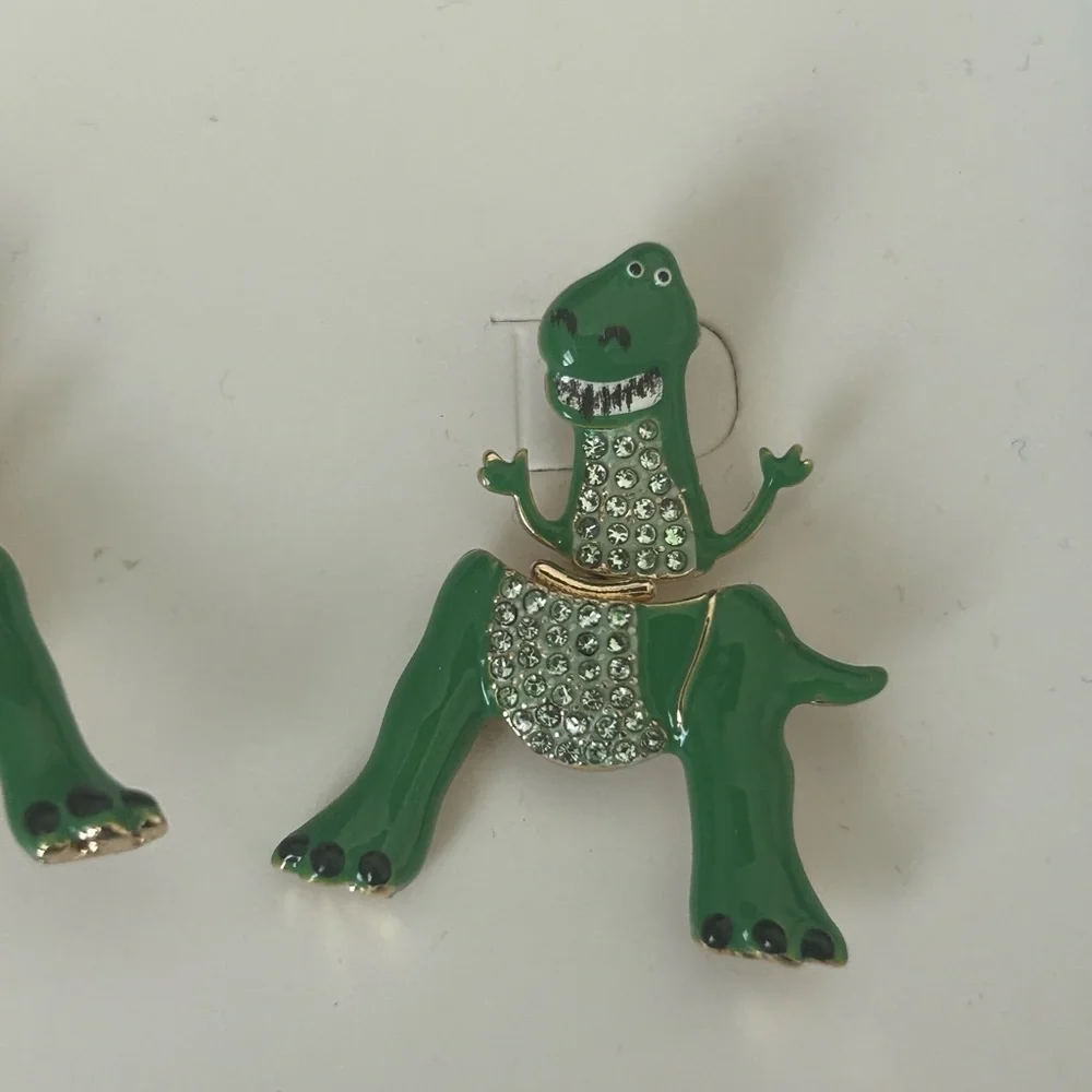 BaubleBar Green Rex Dinosaur Crystal Stud Earrings